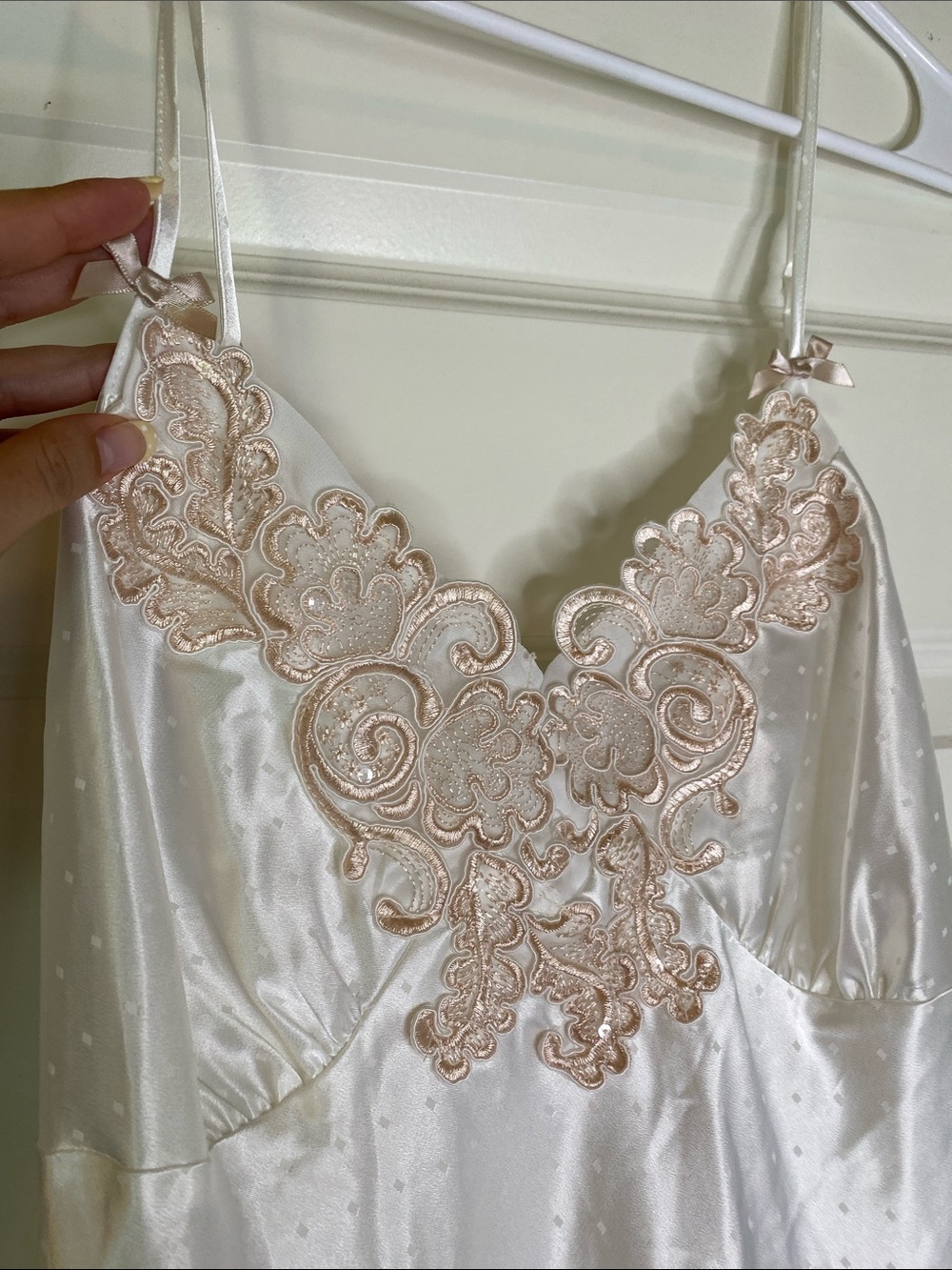 Linea Donatella Ivory Satin Slip with Blush Lace Applique - Picture 2 of 5